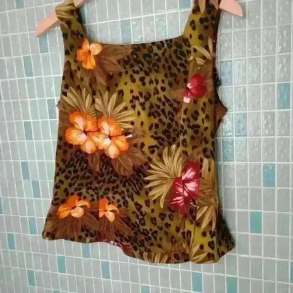 Vintage John Roberts Sleeveless Tropical Crop Blouse Top - Picture 3 of 12